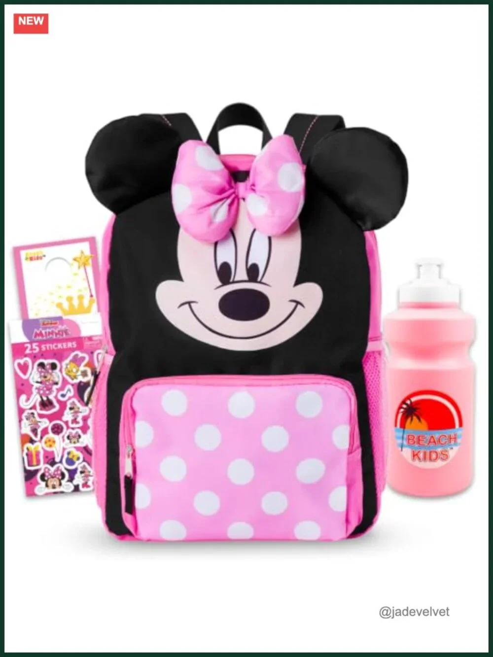 Minnie Mouse School Backpack Set, 14 inch Kids Bookbag, Water Bottle & Stickers